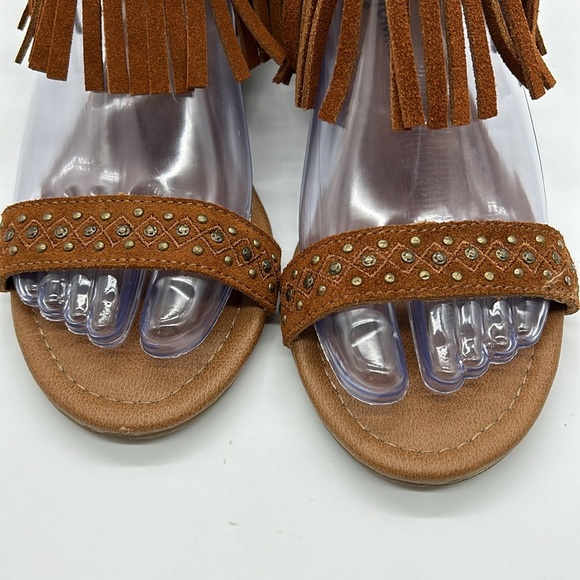 Minnetonka Savona Fringed Sandals‎ Women's 6 Brown Leather Moccasins - Picture 3 of 8